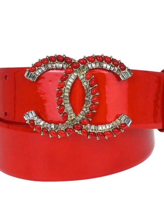 Chanel Belt Red Patent Leather Rhinestone main image 8